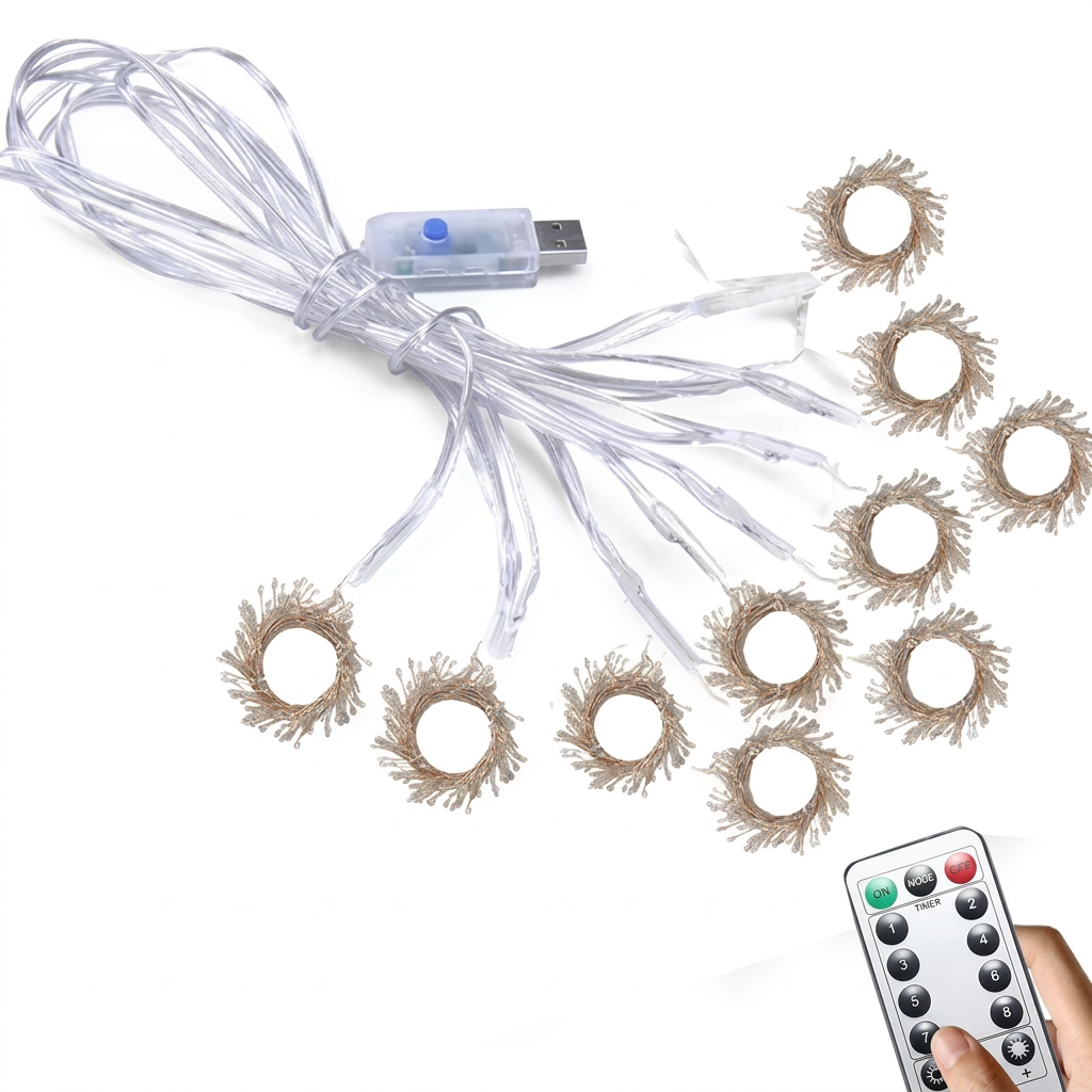 Clear wire LED curtain lights with USB controller and remote control