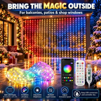 RGB curtain lights used as an outdoor Christmas decoration