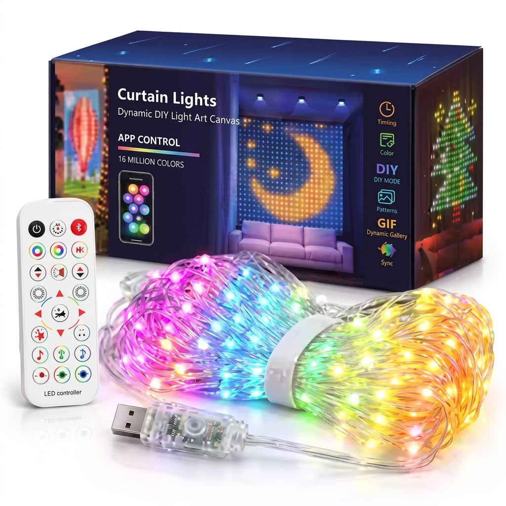3m x 3m RGB LED curtain lights with remote control and USB plug
