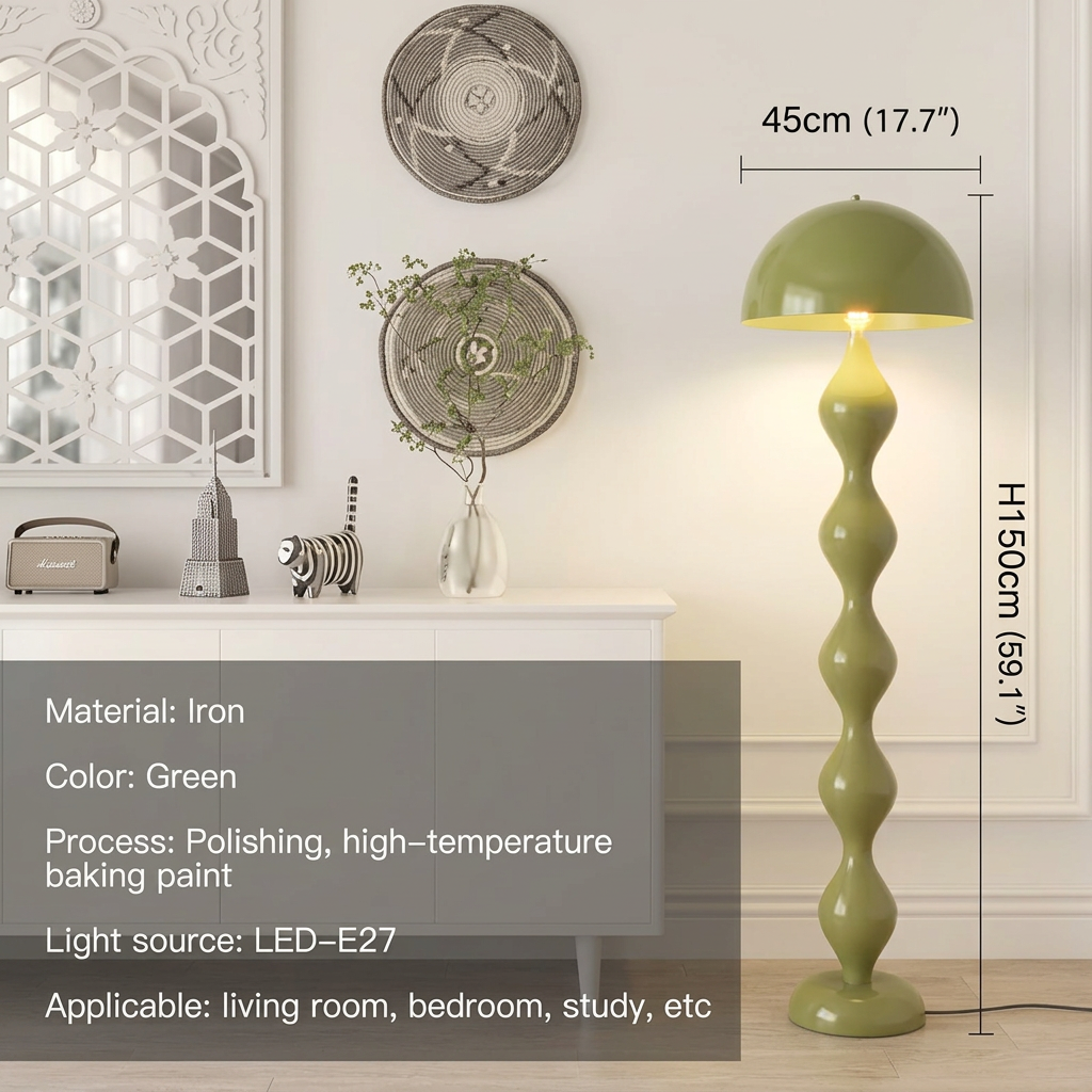 Green Nordic mushroom LED floor lamp with dome shade
