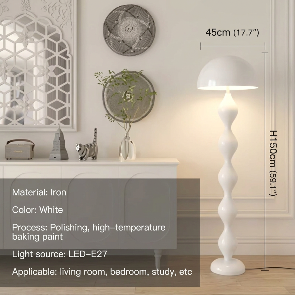 White Nordic mushroom LED floor lamp with dome shade