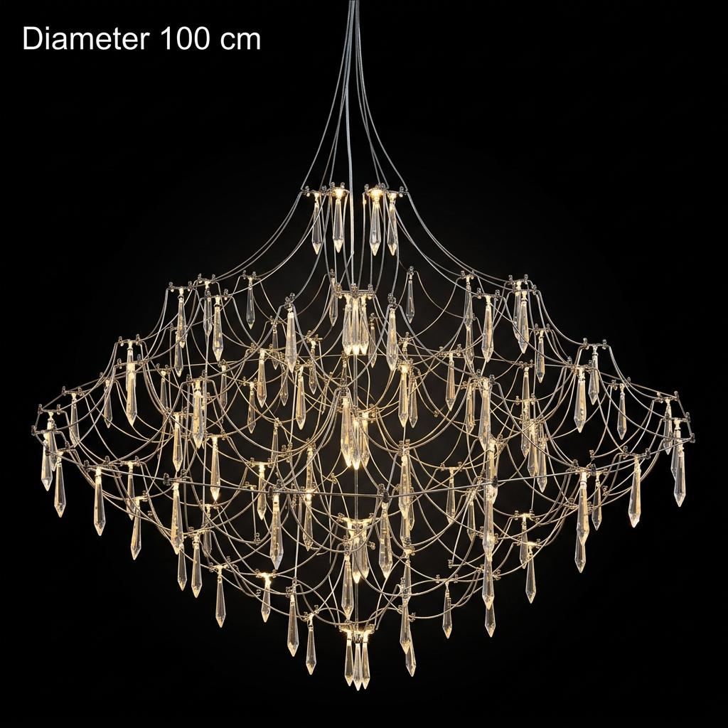 Celeste crystal chandelier 100 cm, lit on a black background