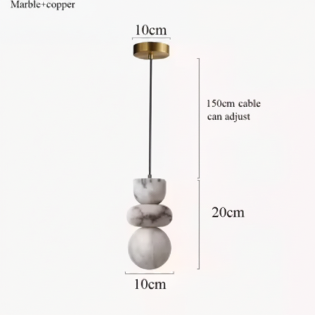 Spanish marble pendant light dimension diagram - 10cm shade, 20cm high, 150cm adjustable cable