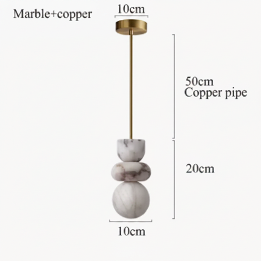Spanish marble pendant light dimension diagram - 10cm shade on a 50cm copper pipe