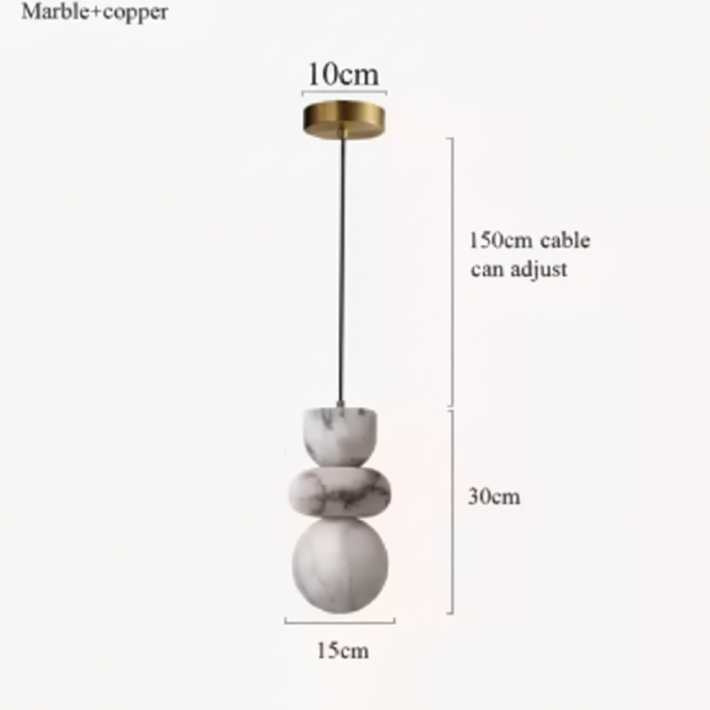 Spanish marble pendant light dimension diagram - 15cm shade, 30cm high, 150cm adjustable cable