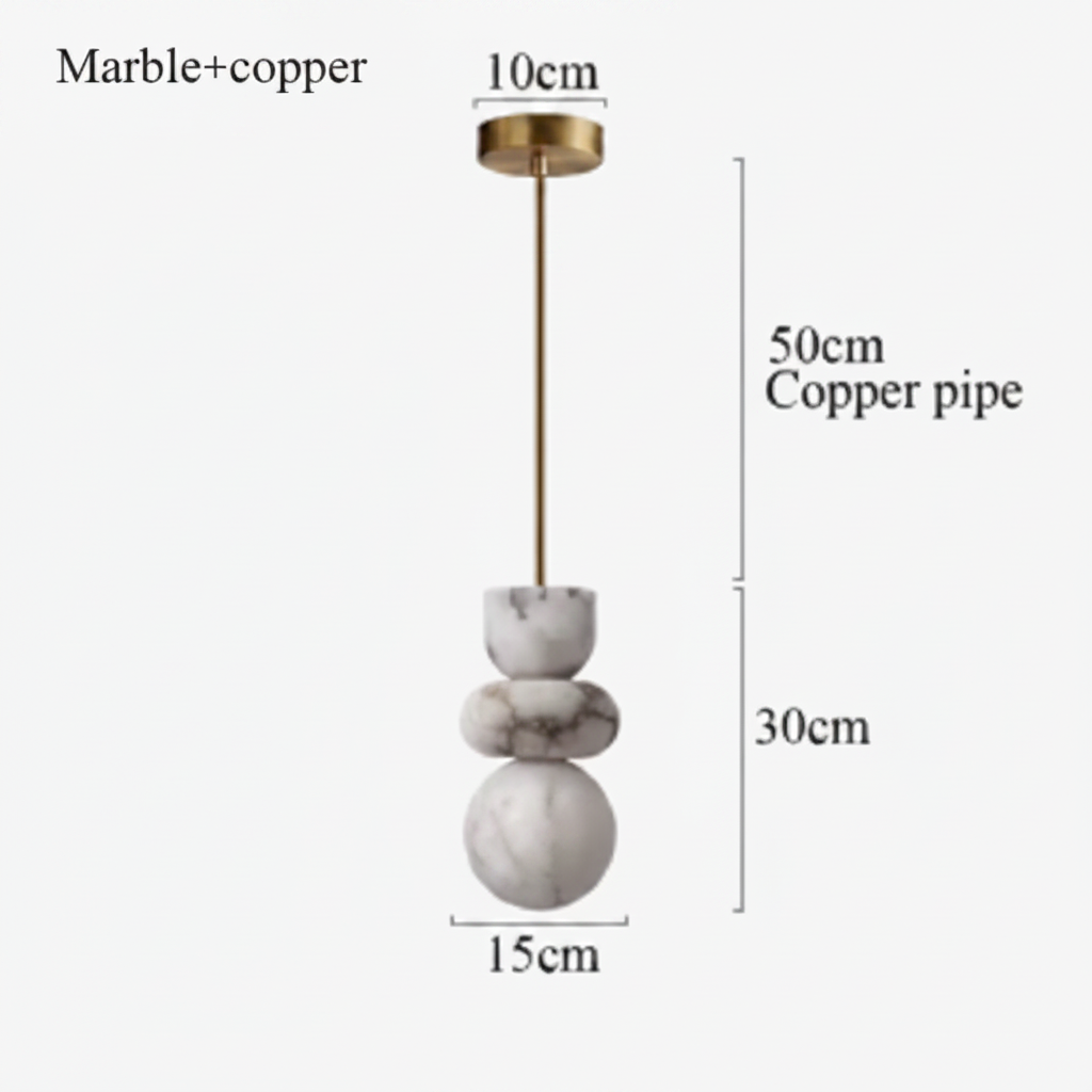 Spanish marble pendant light dimension diagram - 15cm shade, 30cm high, on a 50cm copper pipe