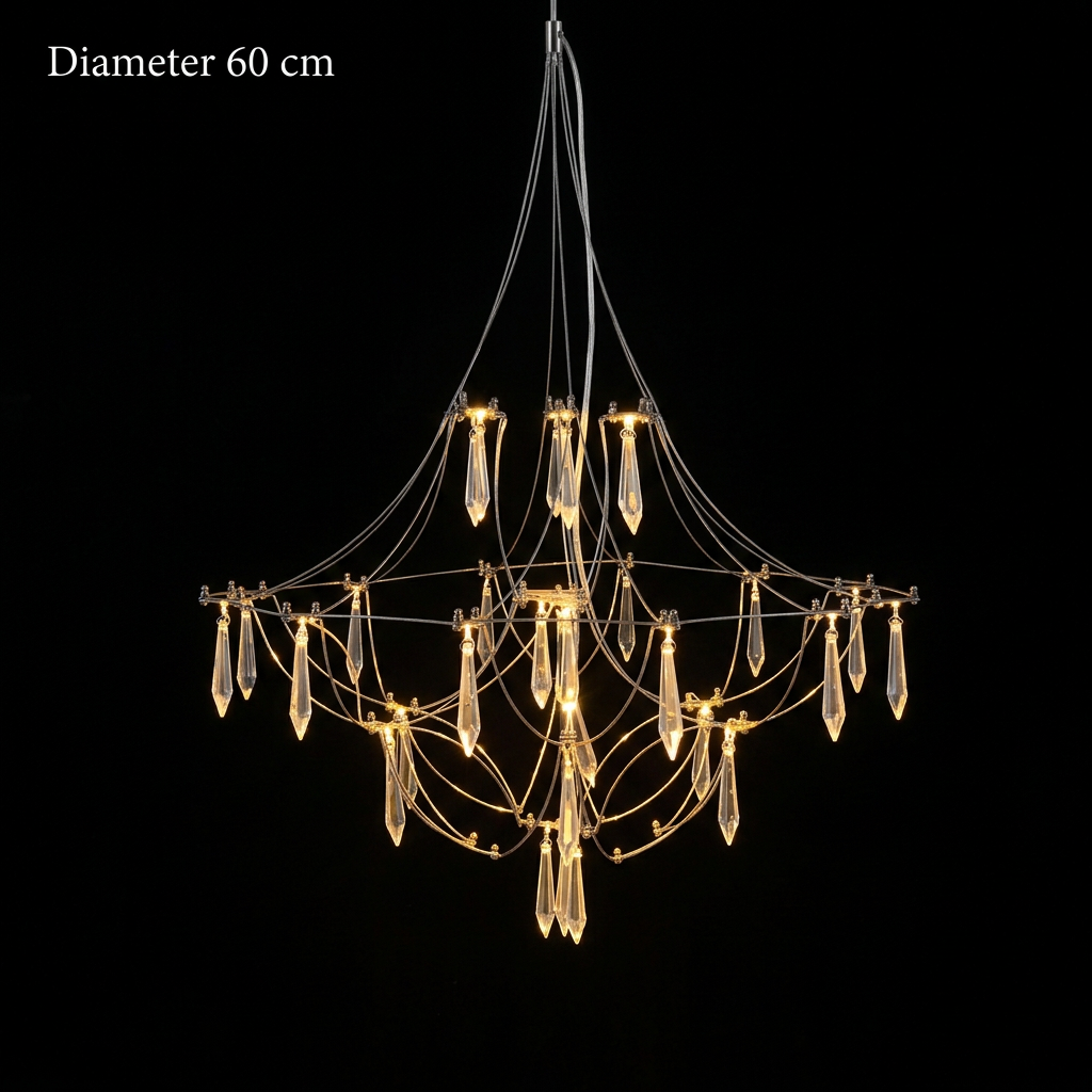 Celeste crystal chandelier 60 cm, warm white light on a black background