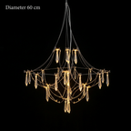 Celeste crystal chandelier 60 cm, warm white light on a black background