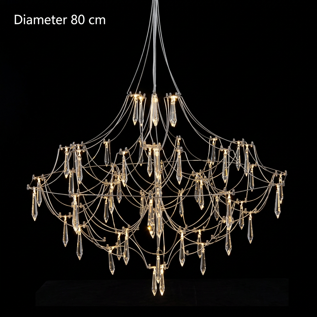 Celeste crystal chandelier 80 cm, lit on a black background