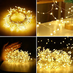 Warm white cluster fairy lights shown in four close-up views