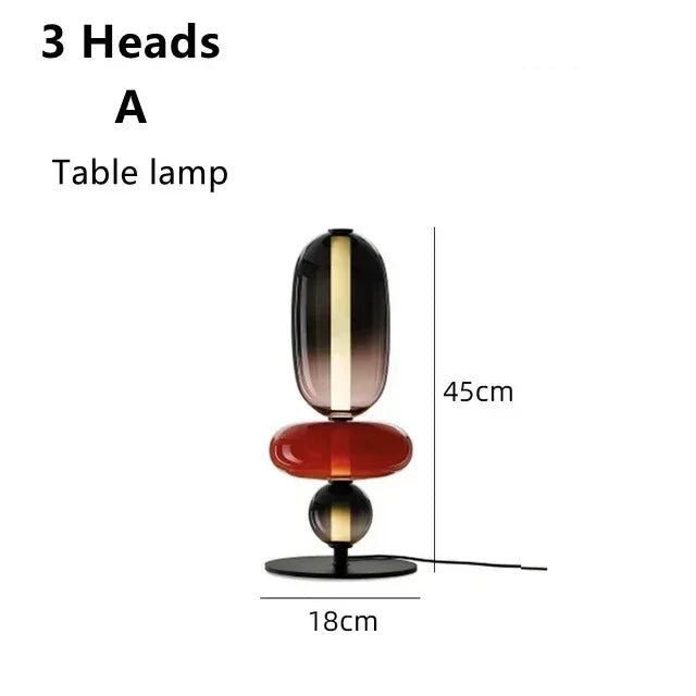 Opal stacked glass lamp – Table 45cm – 3-Head Smoke & Red