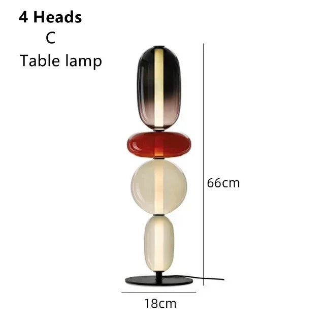 Opal stacked glass lamp – Table 66cm – 4-Head Smoke & Red