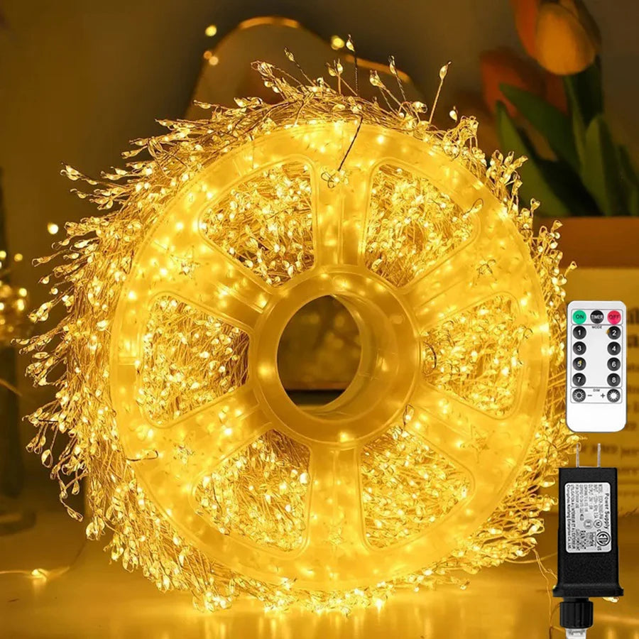 Warm white Nova firecracker cluster Christmas lights with adapter and remote