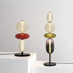 Opal stacked glass lamps in red and olive green glass