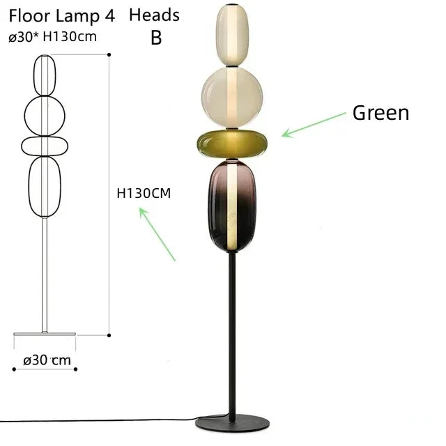 Opal stacked glass lamp – Floor 130cm – 4-Head Olive