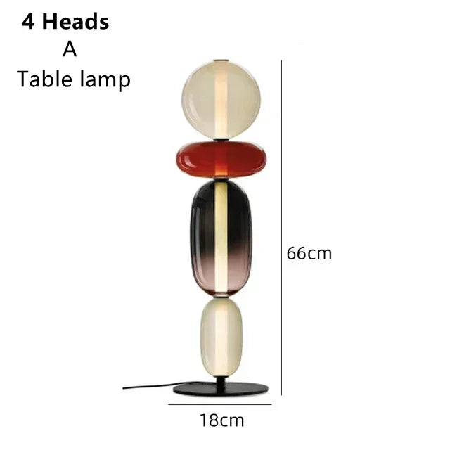 Opal stacked glass lamp – Table 66cm – 4-Head Pearl & Red