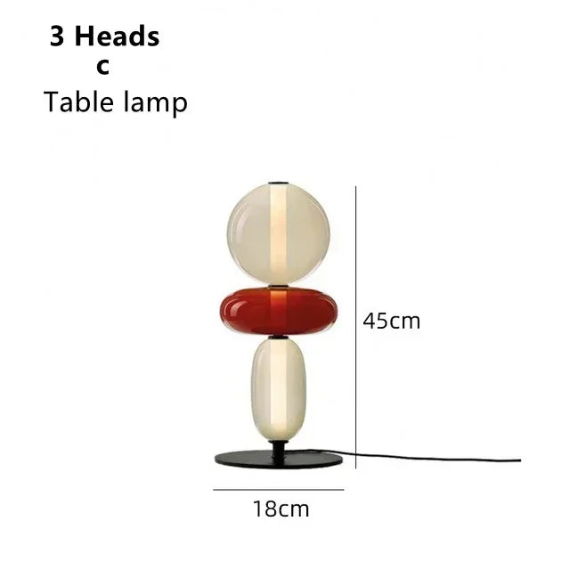 Opal stacked glass lamp – Table 45cm – 3-Head Pearl & Red