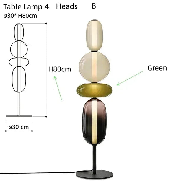 Opal stacked glass lamp – Tall Table 80cm – 4-Head Olive