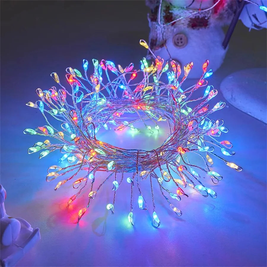 Multicolour firecracker cluster lights in a loose coil
