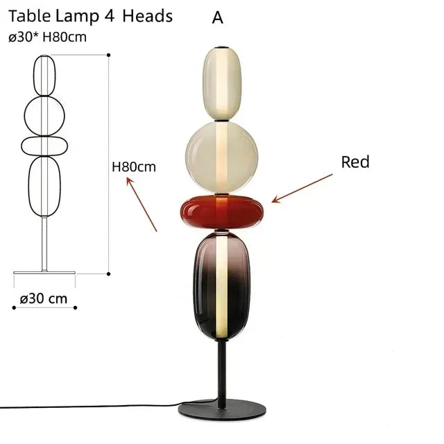 Opal stacked glass lamp – Tall Table 80cm – 4-Head Red