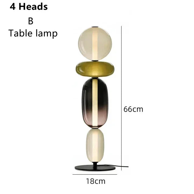 Opal stacked glass lamp – Table 66cm – 4-Head Pearl & Olive