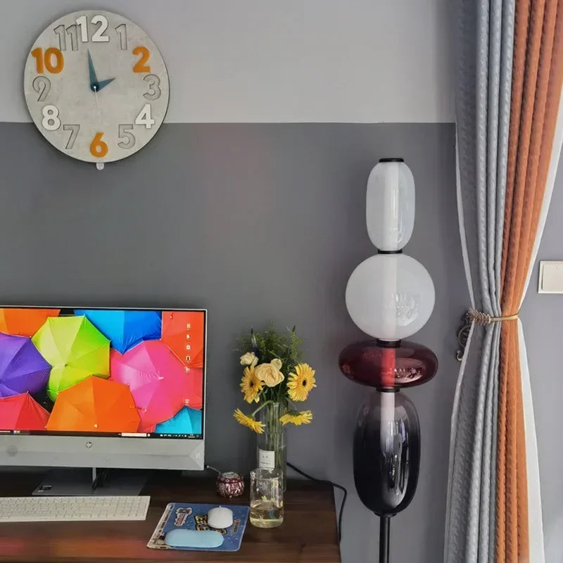 Opal stacked glass floor lamp in a home office