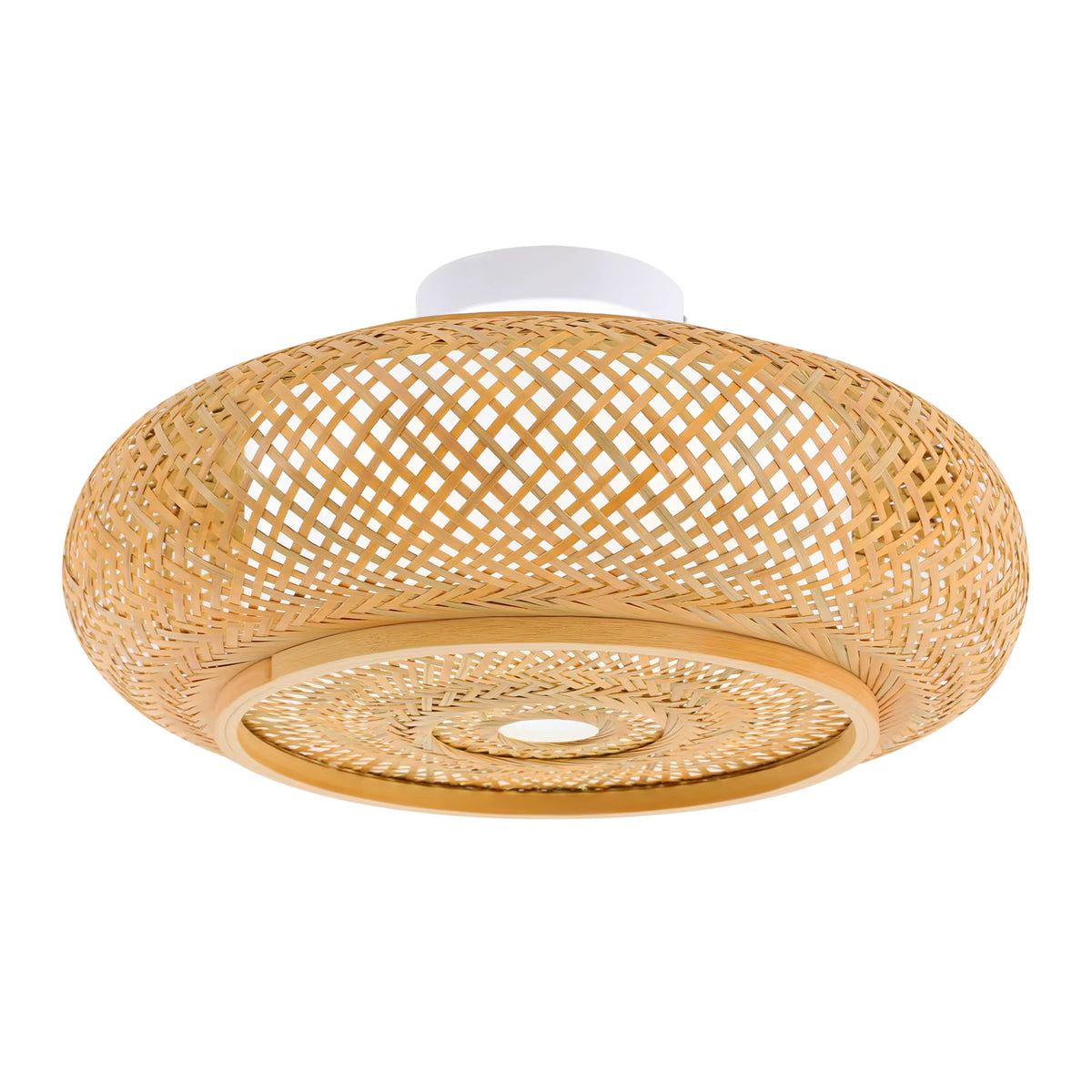 Handwoven bamboo flush mount ceiling light with a 40cm woven rattan shade