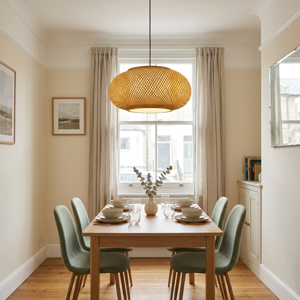 Bamboo pendant in a cosy UK dining room