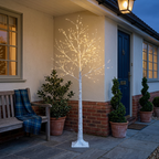 Birch tree lights on a covered British front porch