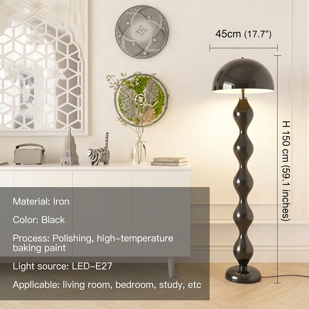 Black mushroom floor lamp dimensions, 150 cm tall