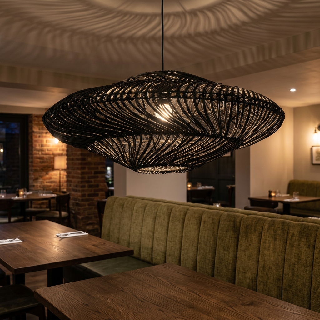 Black pendant in a British restaurant