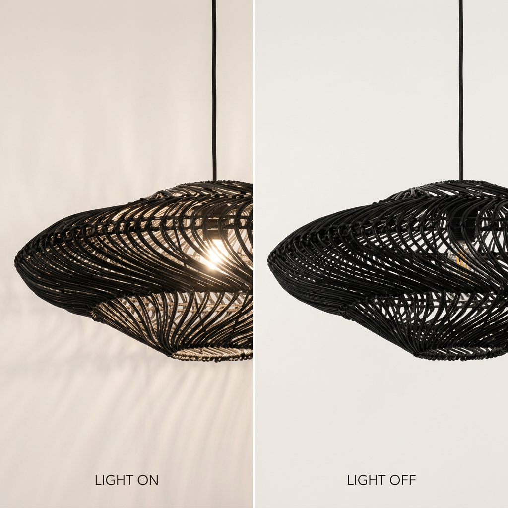 Black pendant light on and off comparison