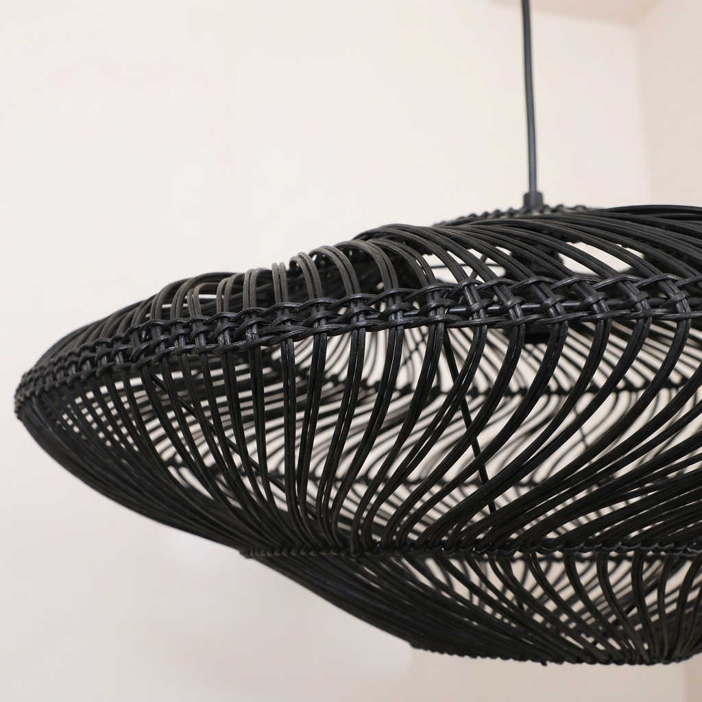 Black rattan pendant close-up