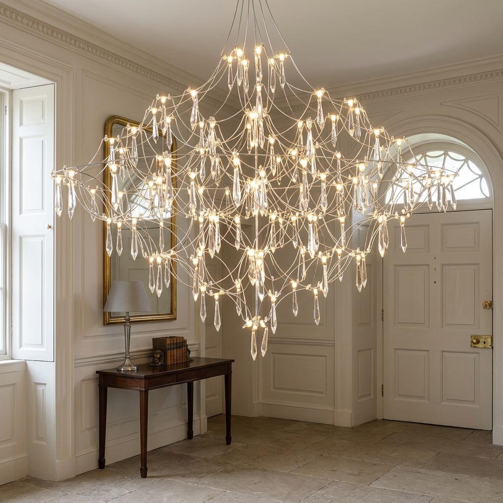 Chandelier in a grand British entrance hall