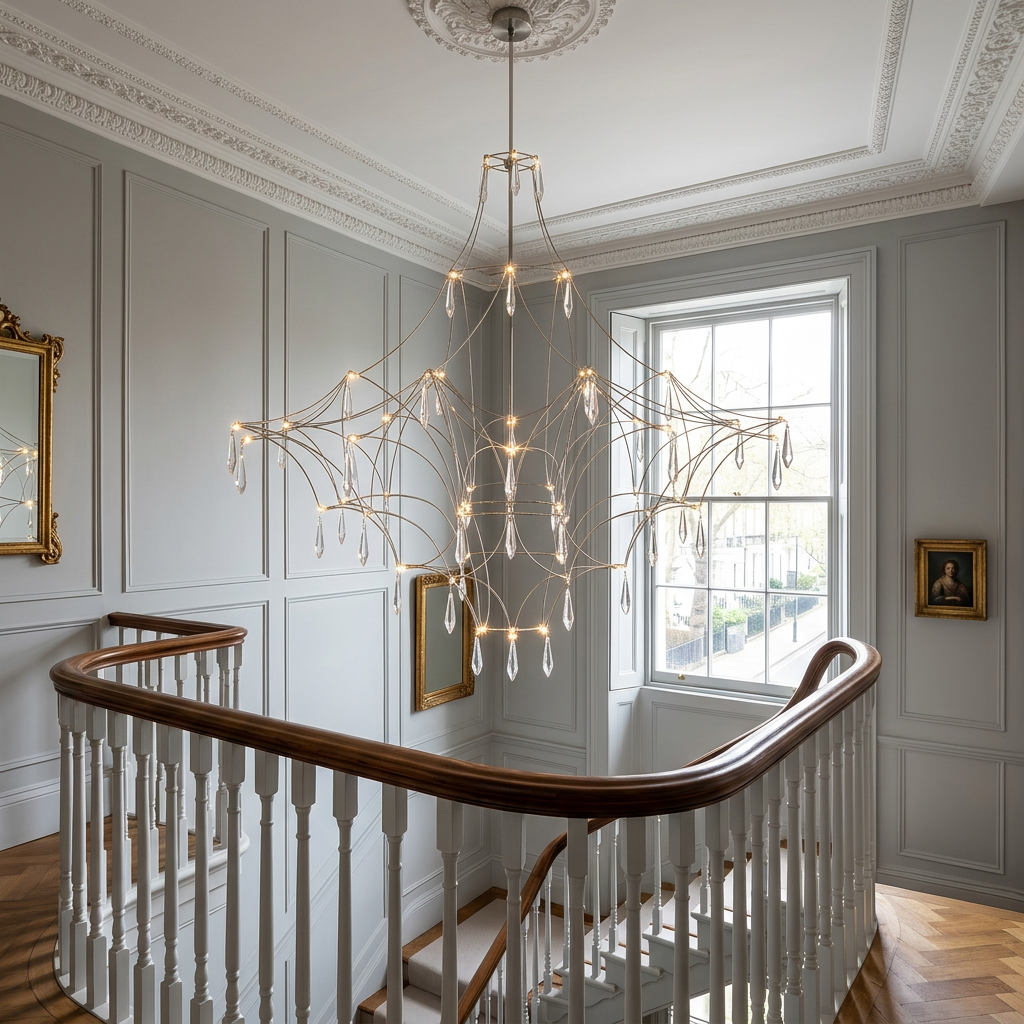 Chandelier in a Victorian townhouse stairwell