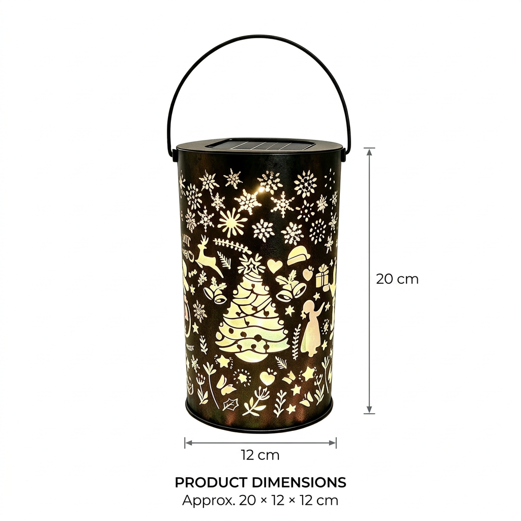 Solar Christmas lantern dimensions 20 cm high x 12 cm wide