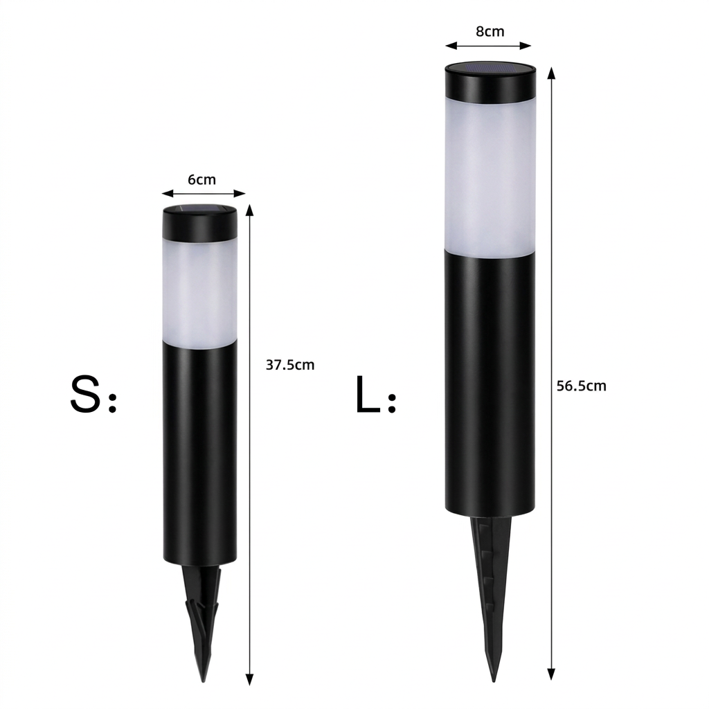 Arden solar path light sizes – Small 37.5 cm and Large 56 cm dimension diagram