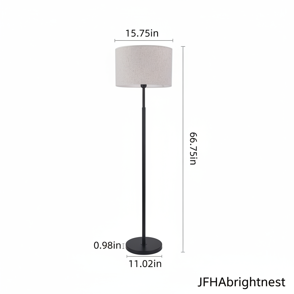 Elin floor lamp dimensions: 170cm tall, 40cm shade, 28cm base, 2.5cm pole