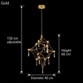 Gold 40 cm Celeste crystal chandelier dimensions: 40 cm diameter, 60 cm high, 150 cm adjustable cable
