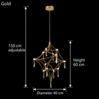 Gold 40 cm Celeste crystal chandelier dimensions: 40 cm diameter, 60 cm high, 150 cm adjustable cable