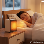 Vesta mini ceramic heater warming a bedroom - JFHABrightNest