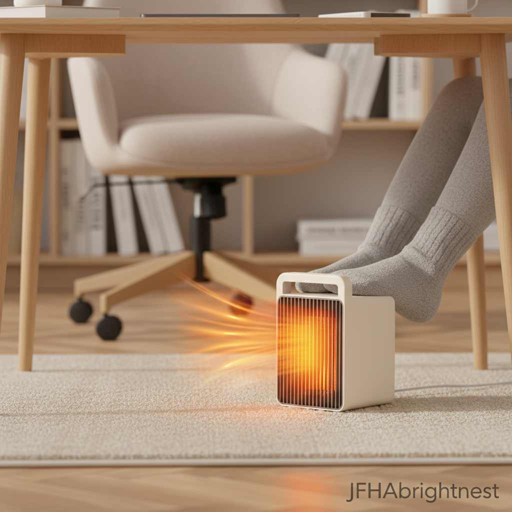 Vesta mini ceramic heater warming feet under a desk - JFHABrightNest