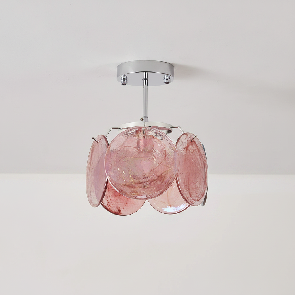 Feyon ceiling light in Pink with iridescent pink and rose glass shade
