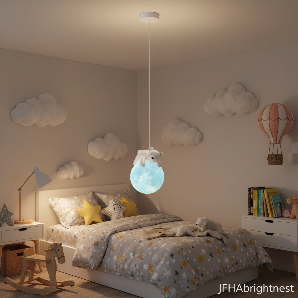 Blue kids globe pendant light in adventure-themed children's bedroom