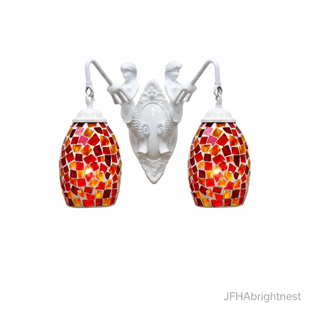 Tiffany stained glass wall sconce in Red - red and orange mosaic globe shades