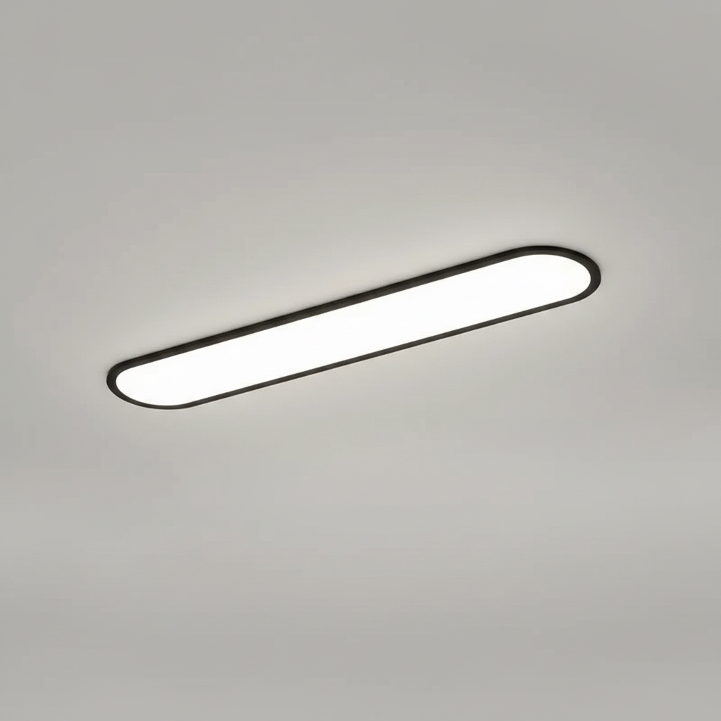 Rilo Oval Ceiling Light black frame product shot on grey background
