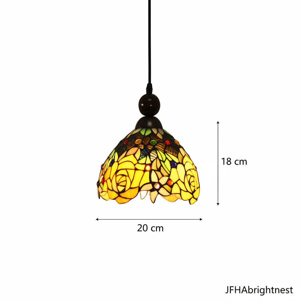Sakura Glow Tiffany Pendant Lamp dimension diagram – 20cm width x 18cm fixture height