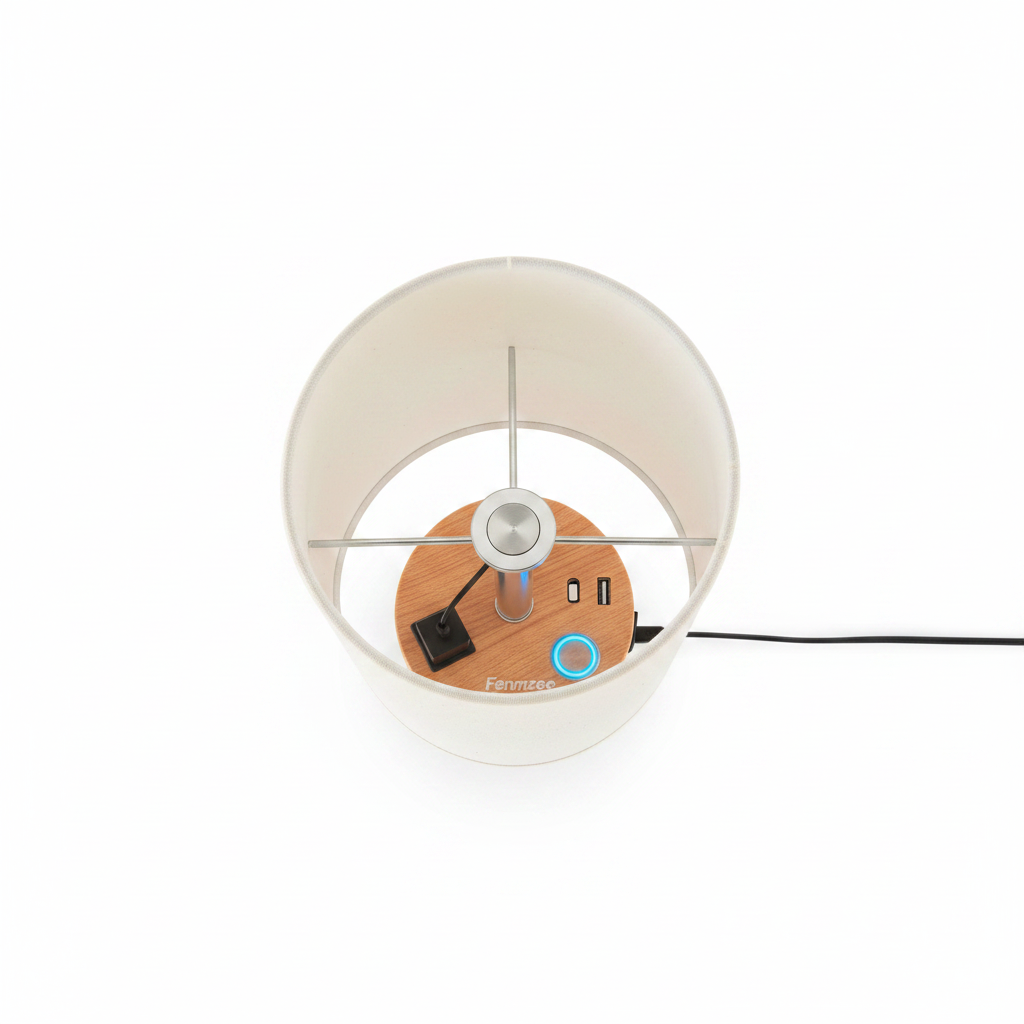Top-down view of the Marlow lamp's cream fabric shade