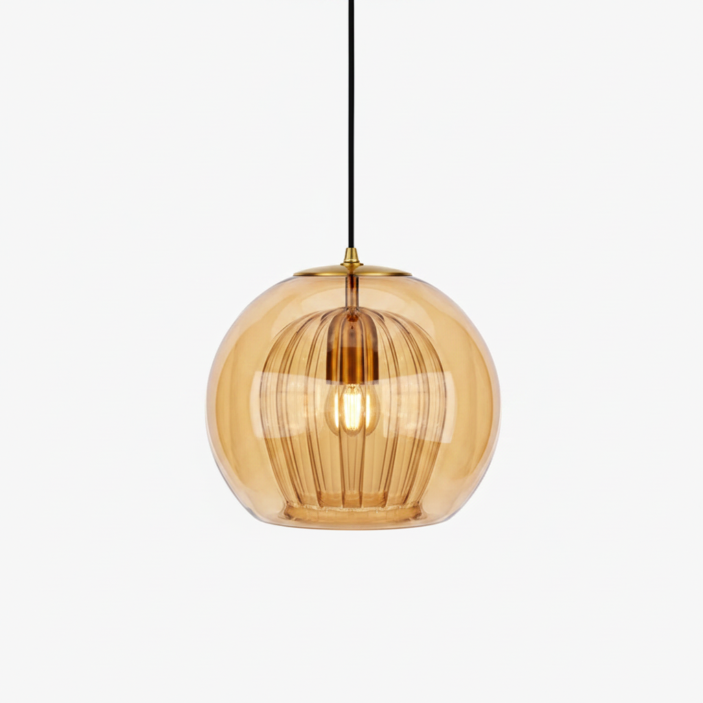 June amber glass globe pendant light product shot on white background