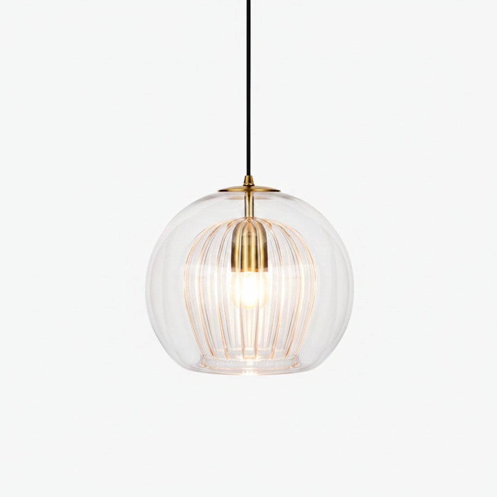 June clear glass globe pendant light product shot on white background